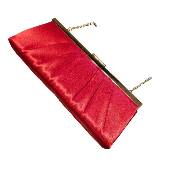 Vintage 90s Jessica McClintock Red Satin Clutch Purse with Metal Chain Strap - Picture 8 of 8